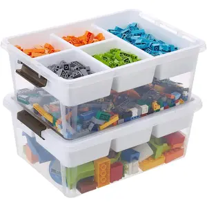 Plastic Storage Box with Removable Tray Craft Organizers and Storage Clear Storage Container for Organizing Bead, Tool, Sewing, Playdoh (White, 2Pack-17QT)
