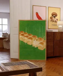 Funny Cat Wall Art Bread Cat Poster Cute Animal Print Kawaii Bakery Decor, Quirky Cat Decor, Whimsical Animal Poster, Quirky Wall Decor