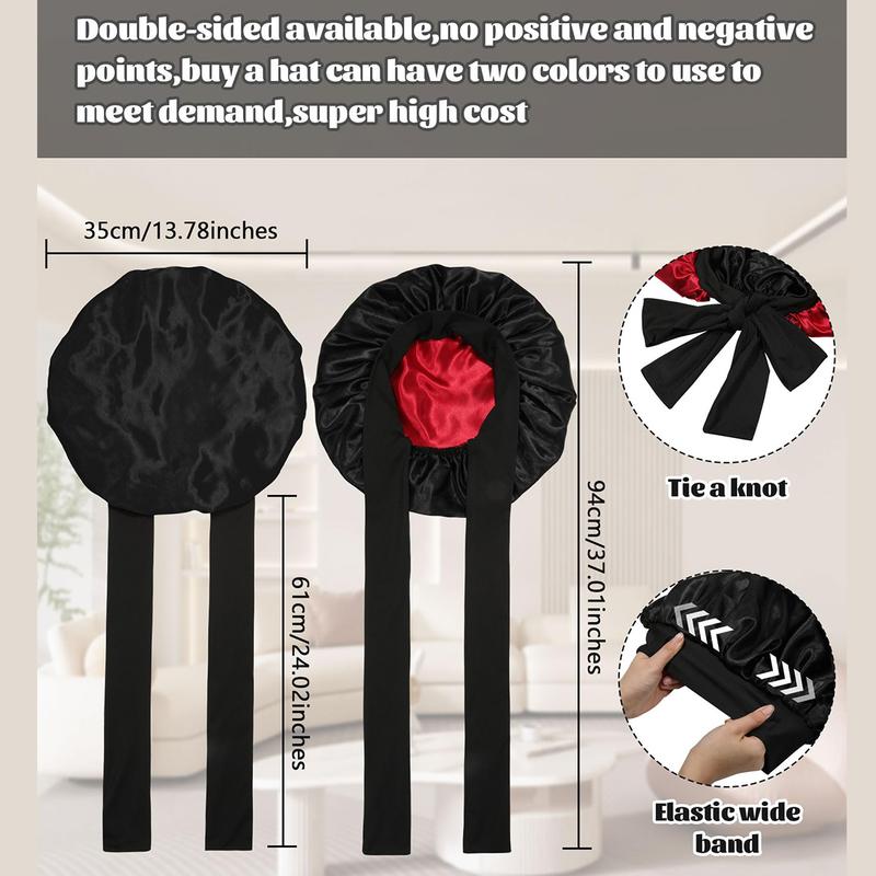 AWAYTR Satin Bonnet for Sleeping Silk-Like Sleep Cap Double Layer Hair Bonnet with Elastic Tie Band for Curly Hair Night Cap