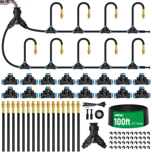 1/4" 100Ft Drip Irrigation System for Garden with 16pcs 360°Adjustable Brass Nozzles & Bendable Rod,Upgraded Watering System Kit for Outdoor Plants,Lawn,Raised Bed,Potted Plant,Yard,Greenhouse