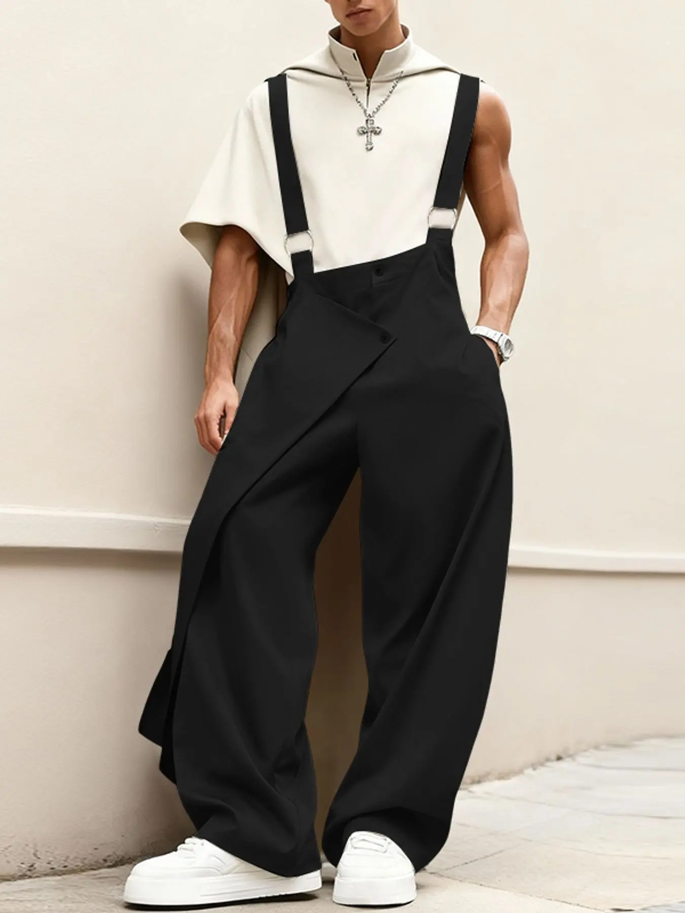 INCERUN Men's Fashion Casual Bib Pants, Fashion Casual Overalls, Deconstructed Solid Color with Pockets, Ideal for Daily Wear, Comfortable and Stylish