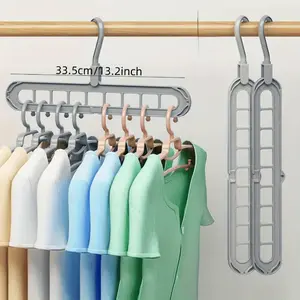 Heavy Duty Foldable 9-Hole Plastic Hanger Set (1/2/3pcs) – Space-Saving Closet Organizer for Home & Dorm – Durable, Premium Storage Solution! Hanging Slide Smooth Gray(3Pcs)