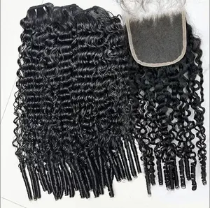 13A 3C4A Burmese Curly Human Hair Bundles with Closure Natural Color Unprocessed Raw Hair Extension Real Human Hair Weft Spiral Curly End
