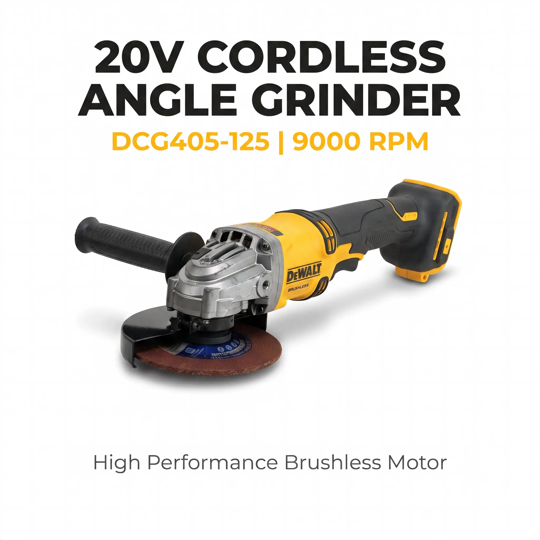 DeWalt DCG405-125 cordless brushless Angle Grinder for Metal Cutting and Weld Grinding – 9000 RPM, 800W tool secure grip construction project kit