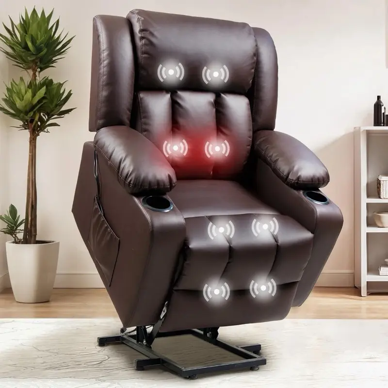 FLEXISPOT XL31 Power Lift Chair for Elderly with Massage & Heat, Electric Lift Recliner Chair with Cup Holders, PU Leather Single Sofa for Living Room Bedroom(Medium Size)