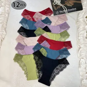 H3  12-6 Piece Plus Size Lace Breathable Panties: 6 French low-rise styles, hollow-out, sexy, soft. Minimalist design, sizes M-XXL, fits waist/hip lines to flatter curves. 6 colors.
