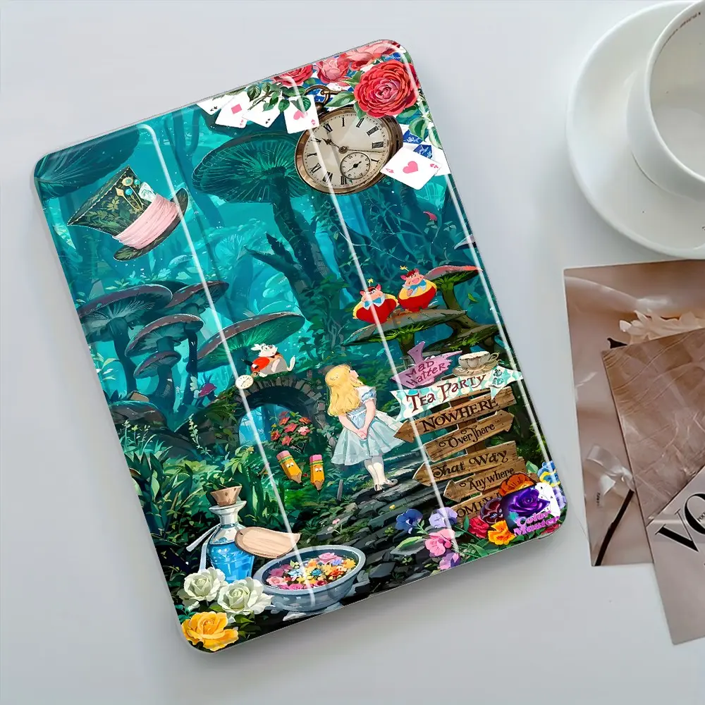 Wonderland Forest Tablet Case, Tablet Protective Cover, Tablet Covers, 3-Tier Stand Transparent Acrylic Hard Back with Pencil Slot, Auto Wake/Sleep Shockproof Full Cover, Fits 7.9/8.3/10.2/10.5 Inch Tablets, Ideal for Fairy Tale & Fantasy Aesthetic Lovers