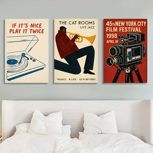 Modern Vinyl Record Jazz Projector Wall Art, Studio Dining Room Living Room Creative Mural, Nordic Home Unframed Wall Prints