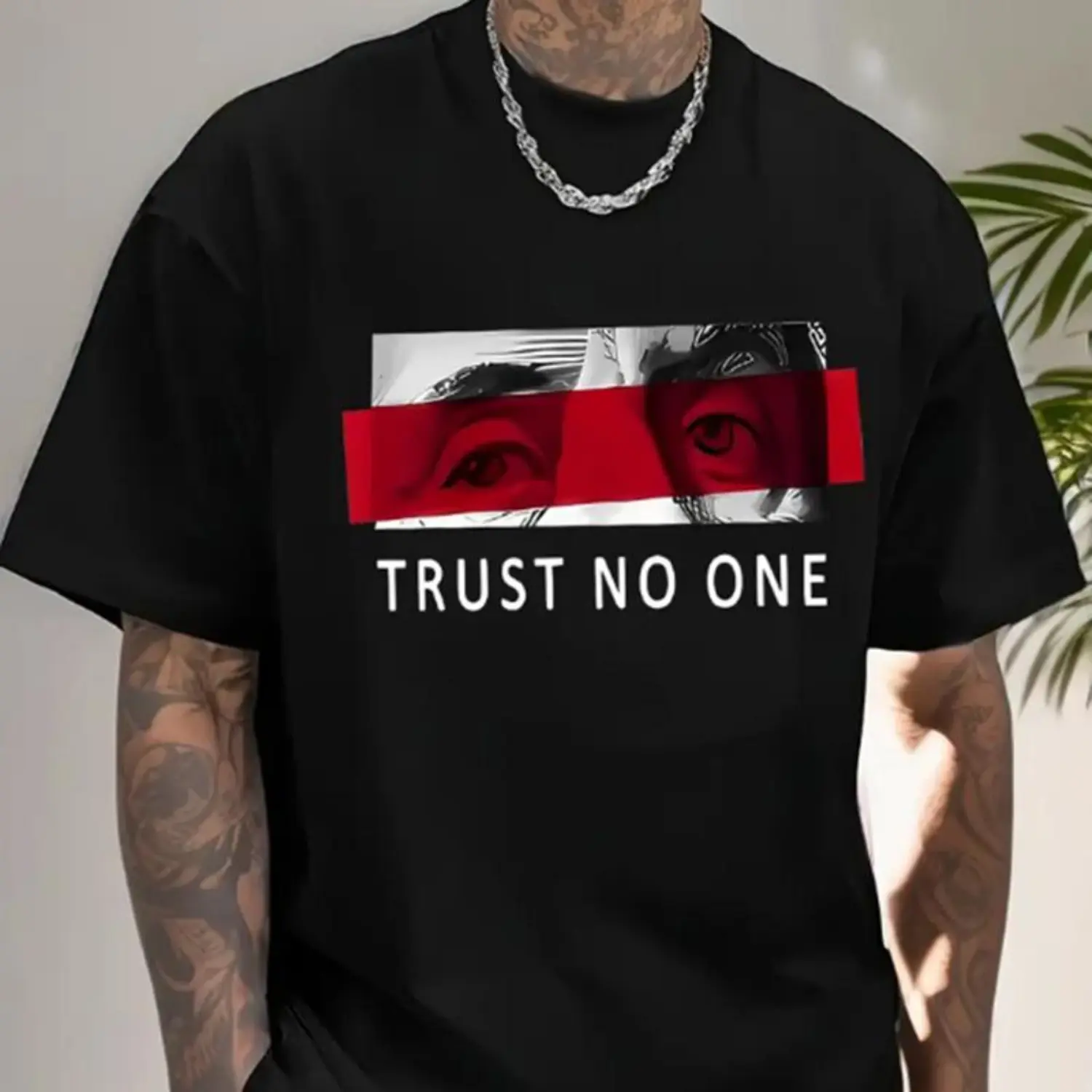 [ Cotton] Men Cotton T-Shirt "Trust No One" Digital Print Graphic T-Shirt S-5XL Casual Short Sleeve For Unisex T-Shirt For Men And Women