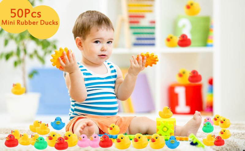 50 Pack Mini Rubber Ducks – Colorful Floating Bath Toys for Kids, Baby Shower, Pool Party, Birthday & Christmas Gifts