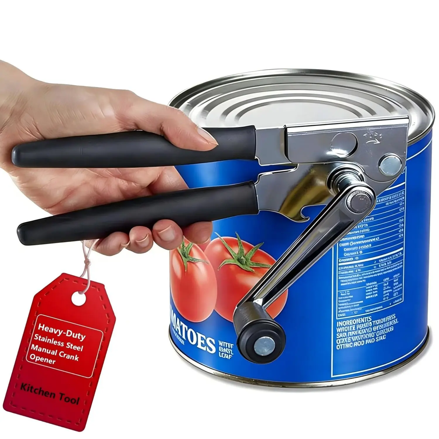 Jar and Can Opener for Arthritis Weak Hands, Heavy-Duty Stainless Steel Manual Crank Opener with Bottle Opener Function, Adjustable Non-Slip Long Handles, Senior Friendly Restaurant Kitchen Tool