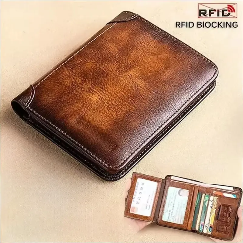 Leatherboss Genuine Leather Men Credit Card Pull up flap Bi-Fold