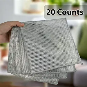 20 Count Single Layer Wire Dishcloths, Multipurpose Non-Scratch Cleaning Rags, Reusable Washable Wet & Dry Scrub Cloths for Kitchen, Pans, Sinks and Daily Home Cleaning