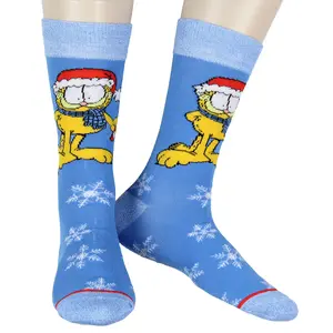 Garfield Socks Men's Holiday Inspired Snowflake and Santa Hat Novelty Mid-Calf Adult Crew Socks 1 Pair