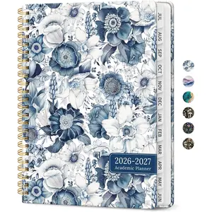 2026-2027 Academic Monthly and Weekly Calendar Planner for Women, July 2026-June 2027 Hardcover Pretty Agenda Book with Tabs, Spiral Daily Organizer for School Office Home, 6.3"x8.5" Blue Floral
