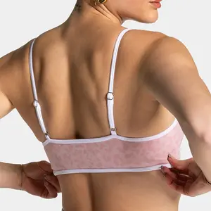 Leopard print contrasting color trim yoga bra for women, shockproof, strapless, for fitness, sports, and outdoor activities, with a beautiful back design