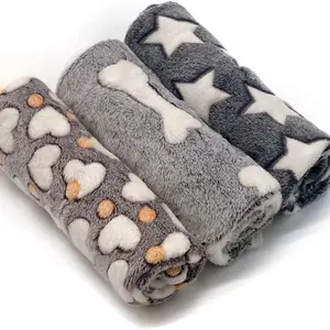 Super Soft Warm Pet Blanket Set Mats, with Cute Prints, Sponge Polar Lining, Ideal for Dogs & Cats, Pack of 3