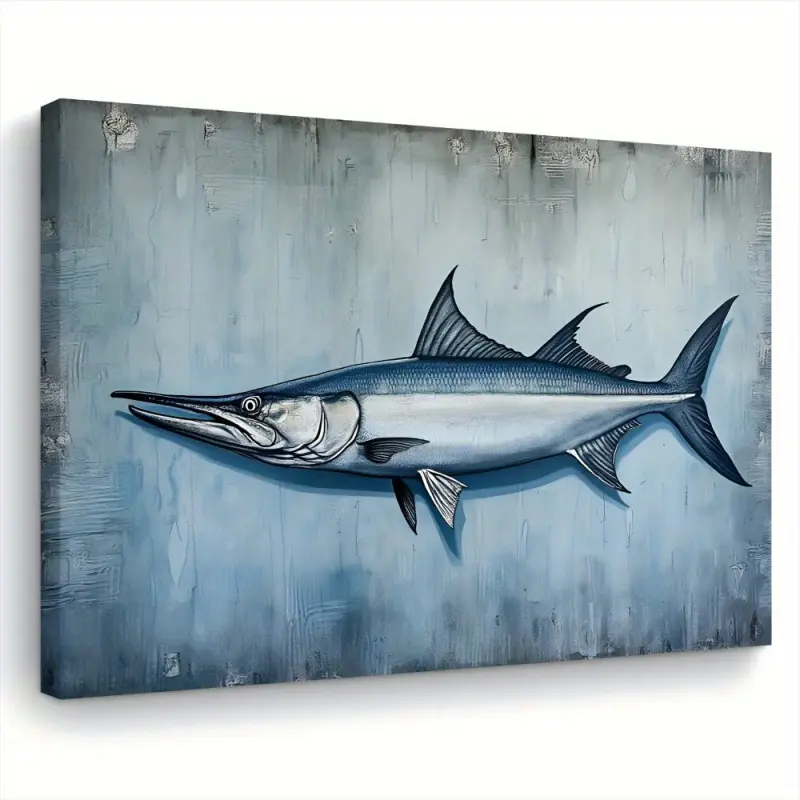 2D Flat Modern Marine Life Canvas Painting - Blue and White Marlin Wall Art Poster, Living Room Bedroom Kitchen Office Decoration, Ready to Hang - Perfect Gift for Fish Lovers, Coastal Home Decor - (30x40cm), Ocean Style, Exquisite Underwater Scene, Detai