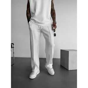 Men's Solid Color Elastic Waist Straight Leg Pants, Regular Fit Casual Comfy Stretch Trousers for Summer, Men's Casual Chic Bottoms for Daily Wear, Casual Fashion Trousers, Beige