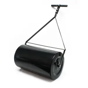 Lawn Roller, Heavy-Duty Push/Tow Behind Yard Roller, 16 Gallon/60L Water/Sand-Filled with Easy-Turn Tethered Plug, Tractor-Pull Roller for Garden, Yard, Park, Farm, Black