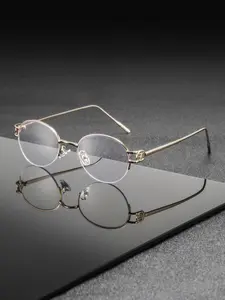 Men's Metal Oval Half Frame Classic Vintage Style, High-Quality Stainless Steel, Fashionable All-Season Eyewear, Plain Pattern, High Quality Eyeglasses