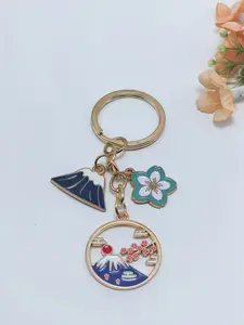 Japanese Miyazaki Oil-Drop Sakura Sun Fuji Mountain Keychain, Cute Cartoon Hanging Ornament, Anime Inspired Accessory