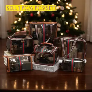 1/6 Counts Large Capacity Transparent Makeup Bag, Vintage Luxury Style, Multiple Designs Available, Transparent Vanity Bag, Portable Cosmetic Storage Bag for Toiletries & Cosmetics, Multi-Functional Tote bags, Travel Organizer