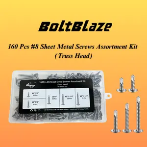 160-Piece Premium #8 Self-Tapping Screw Assortment Kit – 410 Stainless Steel Truss Head Screws for Metal, Includes #8*1/2" to 1-1/2" Self-Drilling Sizes screw set screws  solid Hex Head