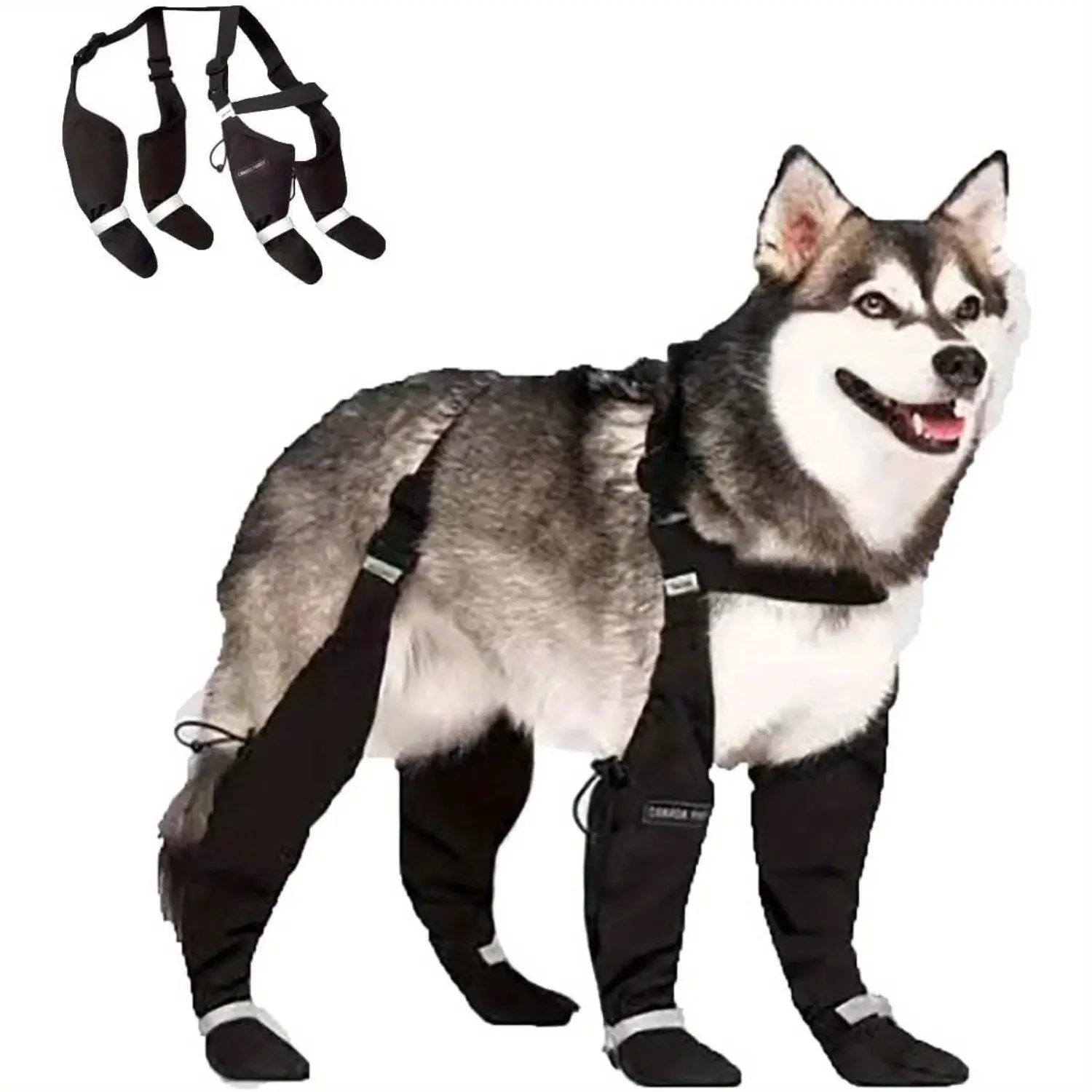 Waterproof & Anti-Slip Dog Suspender Boots with Adjustable Straps & Buckles - Winter Warmth, Durable Polyester Booties for Medium, Large & XL Breeds - Outdoor Walking, Snow & Ice Protection, Secure Fit for Safe Winter Adventures, Cold Weather Protection,
