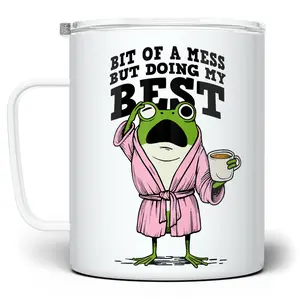 LOFTIPOP Bit of a Mess But Doing My Best Frog Mug, Funny Relatable Gifts, Designed and Printed in the USA by Loftipop
