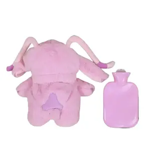 New Cartoon Plush Doll Hot Water Bottle Hand Warmer Filled with Water Hand Warmer Gift for Girls Couples Warmth Cup Pink