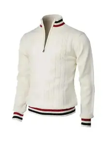 2026 Men's Striped Trim Half Zip Sweater Regular Fit Casual Long Sleeve Stand Collar Jumper Fall Winter Knitwear Daily Wear Lightweight Layering Gym Commute