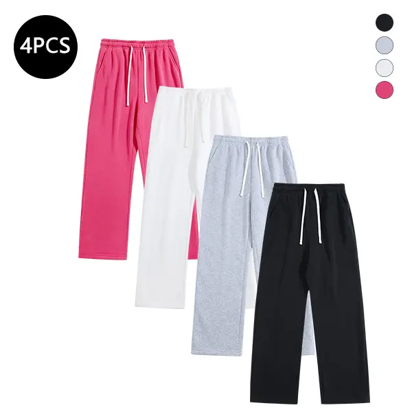 4-Pack Men’s Straight-Leg Casual Long Pants for Spring/Autumn – Trendy, Versatile Loose Fit Athletic Pants for Fitness & Running High Waisted Sweatpants
