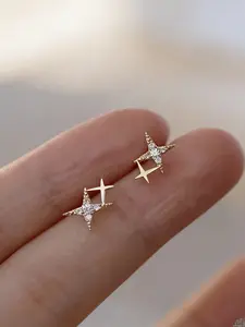 Trendy Inlay Zirconia Double Star Stud High Quality Earrings for Women Proposal Engagement Party Jewelry Gift