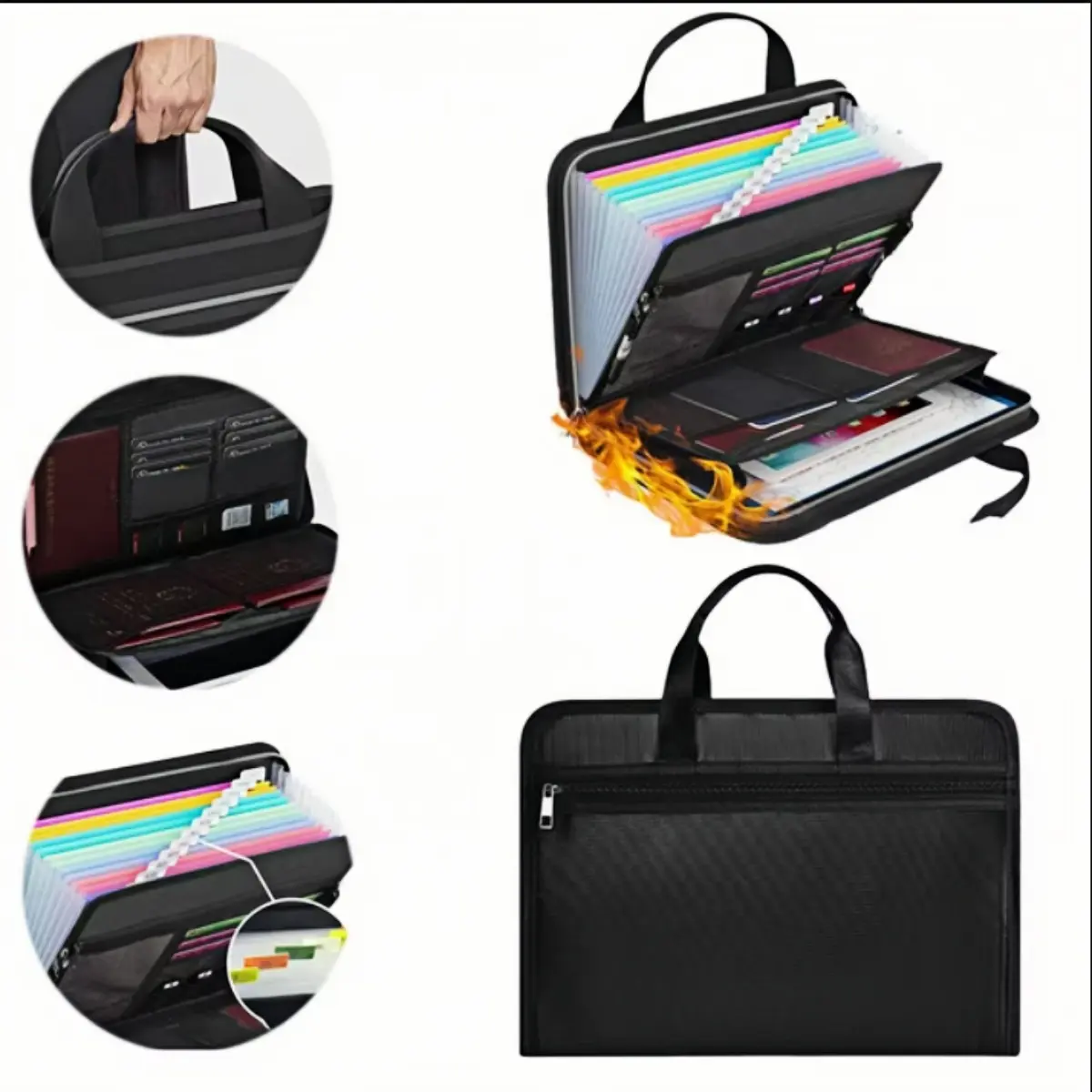 fireproof accordion file organizer,Fireproof Document Organizer with Handle, 13-Pocket Expanding File Folder, Waterproof File Storage Case for Passport, Birth Certificate, Bills
