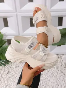Women's Summer Thick Sole Platform Heeled Sandals 2026 New Versatile Casual Velcro Height Increase 6-8cm Commuter Cool Slippers