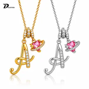 DH Initial Heart Necklace for Women Pink Cubic Pendant Letter Diamond  Plated Fashion Jewelry Gift for Holiday Christmas Birthdays Anniversaries Elegant Design High Sense Aesthetic accessories for women non tarnish jewelry