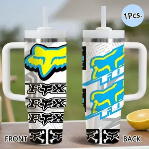Fashion F-Fox Racing Vacuum Flasks 40oz Insulated Travel Drinkware Stainless Steel Vacuum Insulated Tumbler with Handle & Straw | Leak-Resistant Travel Mug | Long-Lasting Cold Drinks | Iced Coffee & Water Cup for Office, Gym & Travel