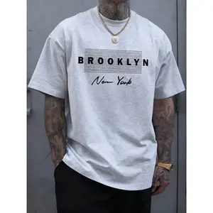 100% Cotton Men's Brooklyn New York Graphic T-shirt-Soft Regular Fit Casual T-shirt with Bold Black and White Print, Machine Washable Crew Neck Streetwear Top