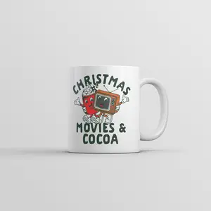 Christmas Movies and Cocoa Mug Funny Sarcastic Xmas Graphic Novelty Cup - 11oz Funny Coffee Mugs Ceramic Printed Drinkware Cup
