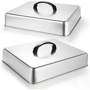 2pcs Rectangular Basting Cover, Stainless Steel Cheese Melting Dome Steaming Cover Lid, Commercial Grade Heavy Duty Griddle Grill Accessories for Flat Top Grill Cooking Kitchen Plastic