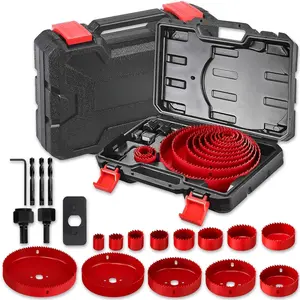 Hole  Set, 20 count Hole  Kit with 3/4"-6"(19-152mm) 13 count  , 2 Mandrels, 3 Drill Bits, 1 Installation Plate, 1 Hex Key with Case, Ideal for Soft , PVC, Plywood, Drywall, Red