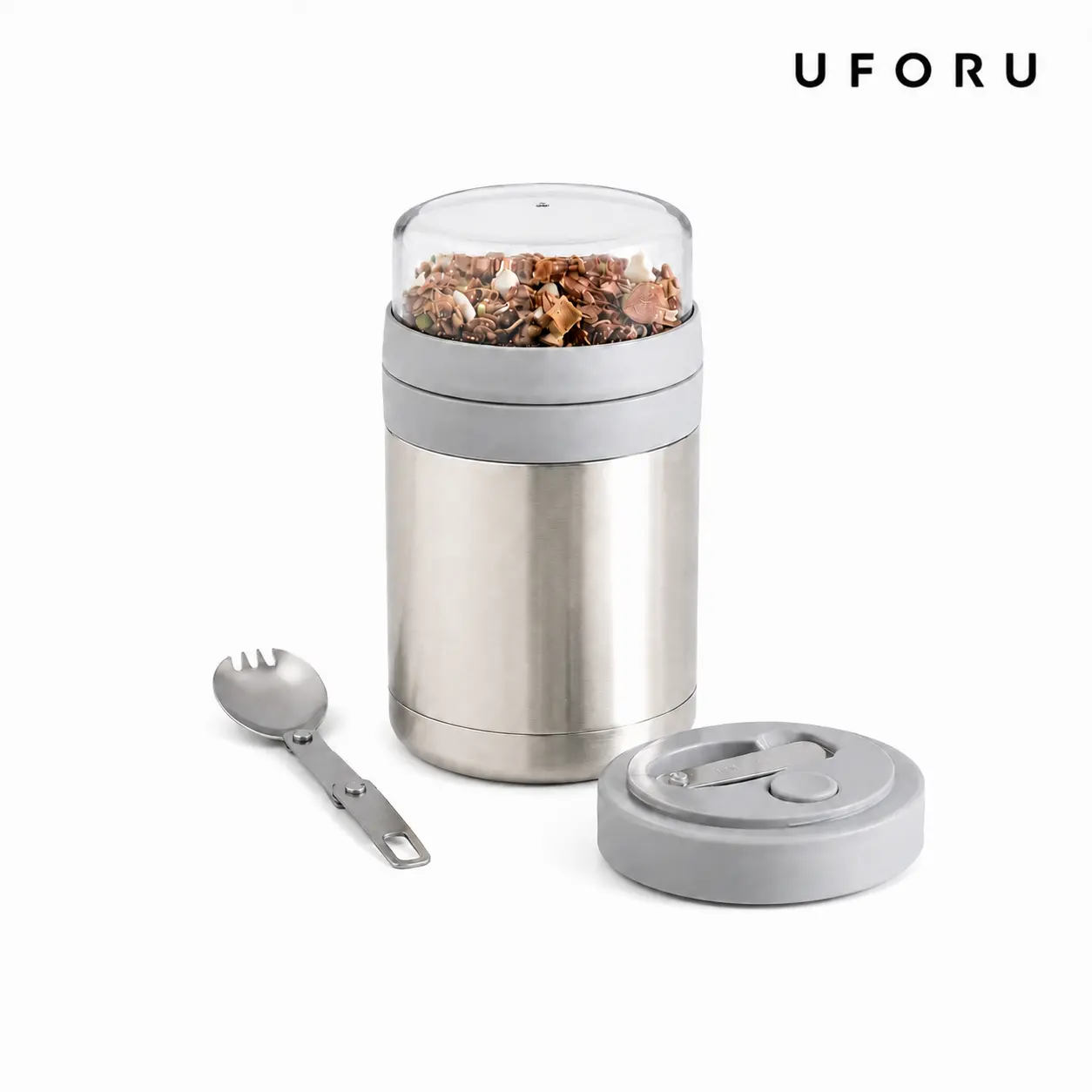 UFORU Oat cup,600ml+220ml,20.29oz+7.44oz, cup with lid and spoon,, transparent overnight oat container with measurement mark, sealed leak proof storage container for grains, milk, vegetables, and fruit salads, household glass cup