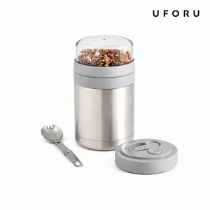 UFORU Oat cup,600ml+220ml,20.29oz+7.44oz, glass cup with lid and spoon,, transparent overnight oat container with measurement mark, sealed leak proof storage container for grains, milk, vegetables, and fruit salads, household glass cup