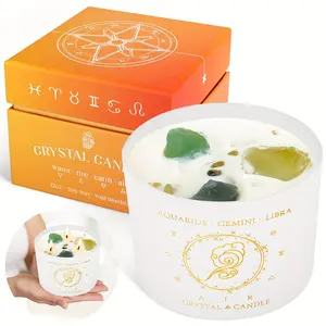 New Ethereal Crystal Infused Manifestation Candle - Empowerment & Balance for Women - Aroma Therapy with Zodiac Crystals Inside - 12 Oz Spiritual Gifts for Aquarius Gemini Libra Zodiac Decor Round