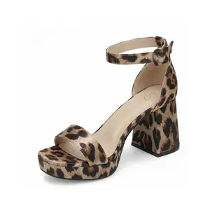 JEKO Women's Leopard Print Platform Block Heel Sandals - Square Open Toe, Adjustable Ankle Strap Shoe, Comfortable Trendy Footwear for Party, Wedding