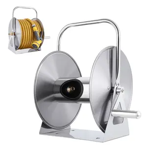 Stainless Steel Garden Hose Reel with 6.5ft Leader Water Pipe, Wall/Floor Mounted Metal Water Hose Reel with Crank Handle, Holds 5/8" x 75ft or 1/2" x 130ft Hose for Outside, Yard, Patio