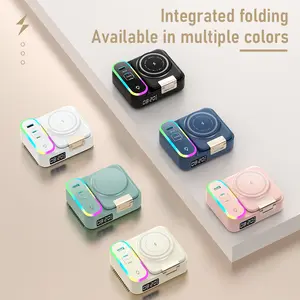 "CYJ-12 8-in-1 Smart Wireless Charger | 30W PD Fast Charge | LED Time Display & Ambient Light | for iPhone 12-15/AirPods/Apple Watch | 80cm Retractable Cable | Foldable Design" portable chargers