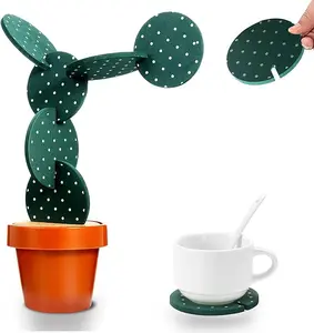 Coasters Cactus Set of 6 DIY Funny Coasters for Drinks with Flowerpot Holder,Novelty Coasters Cactus Gifts for Bar Home Decor