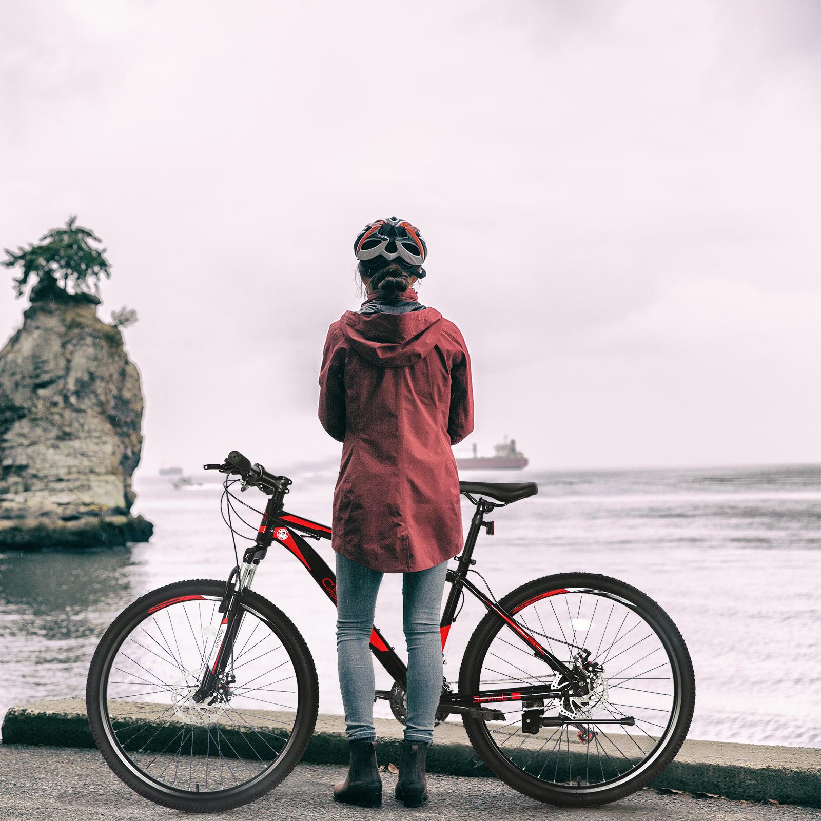 26 Inch Mountain bike for adults 21-Speed Gears Double, Red Black Mountain Bike,Fork High Carbon Steel Frame Outdoor Trail Riding